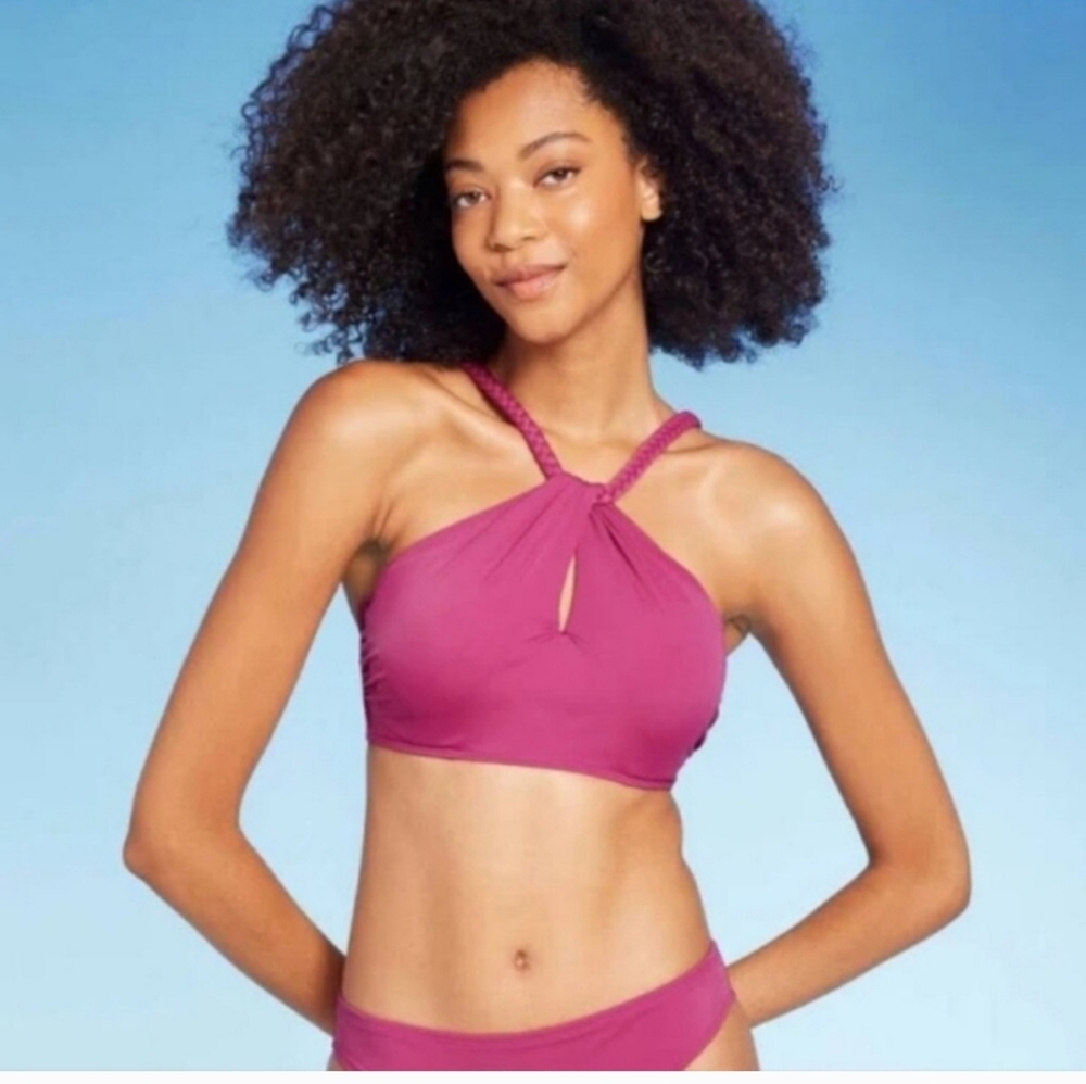 Women's High Neck Braided Strap Bikini Top -Shade & Shore Purple/Pink 34B